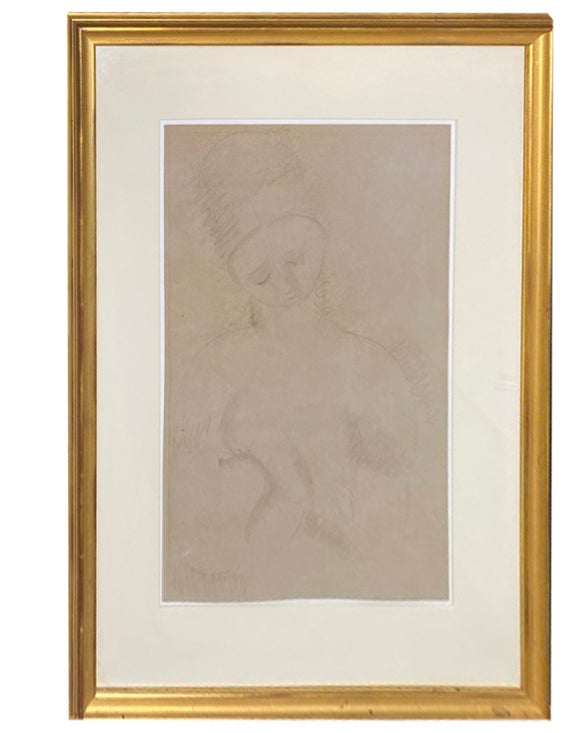 Item #33977 MOTHER AND CHILD Pencil Sketch signed and dated by Orloff. Chana Orloff
