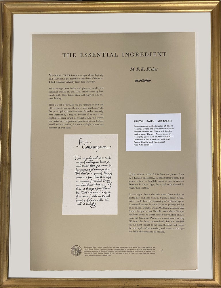 Item #34059 THE ESSENTIAL INGREDIENT. Signed by Fisher. M. F. K. Fisher