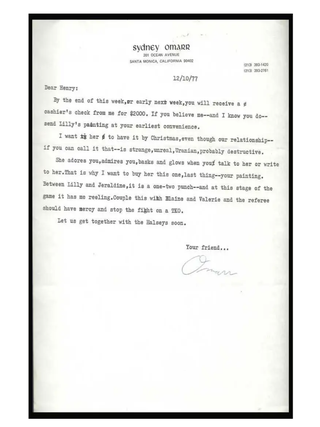 SMALL ARCHIVE OF 6 TYPED LETTER FROM SYDNEY OMARR TO HENRY MILLER, 1965 -1977 from Miller's great friend and Americas most popular astrologer, Sydney Omarr - 1 from Joseph Chenko [for Omarr]