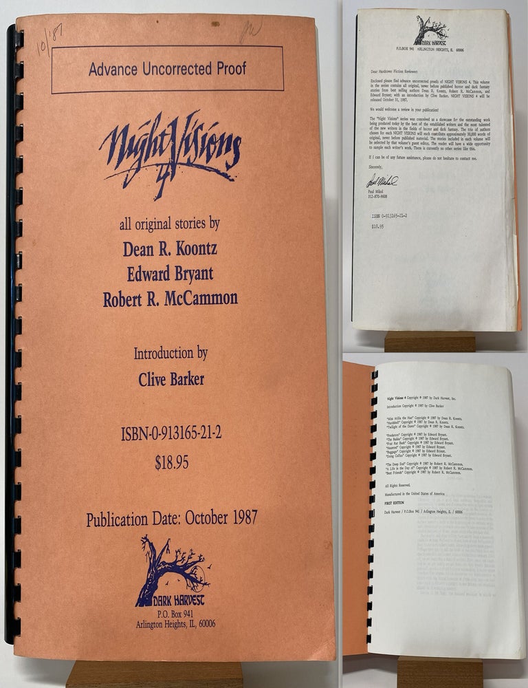 Item #34396 NIGHT VISIONS 4 Advance Uncorrected Proof and letter. One of ONLY 24 Copies. Clive...