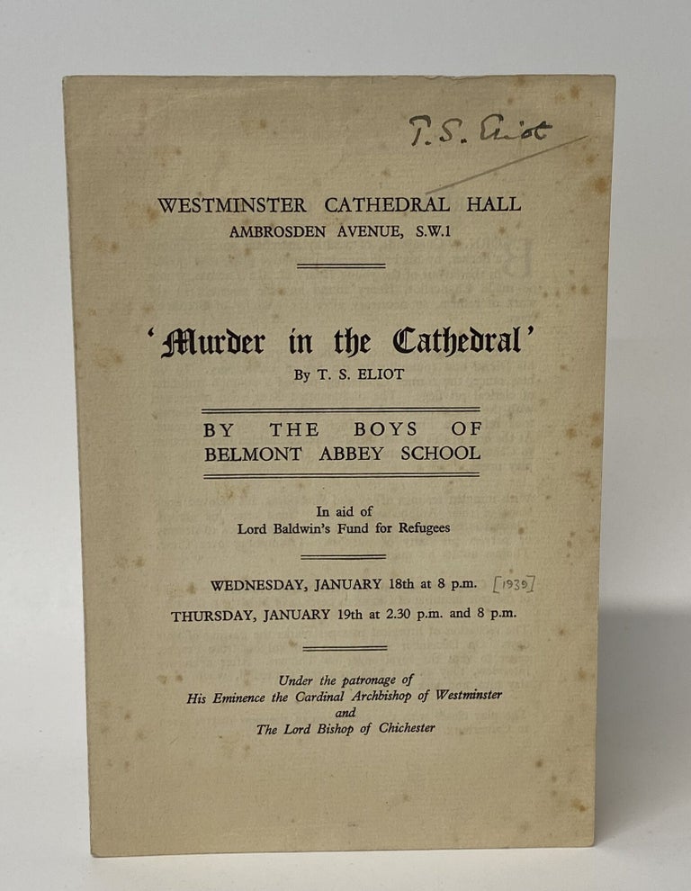 Item #34422 MURDER IN THE CATHEDRAL. Signed by Eliot. T. S Eliot