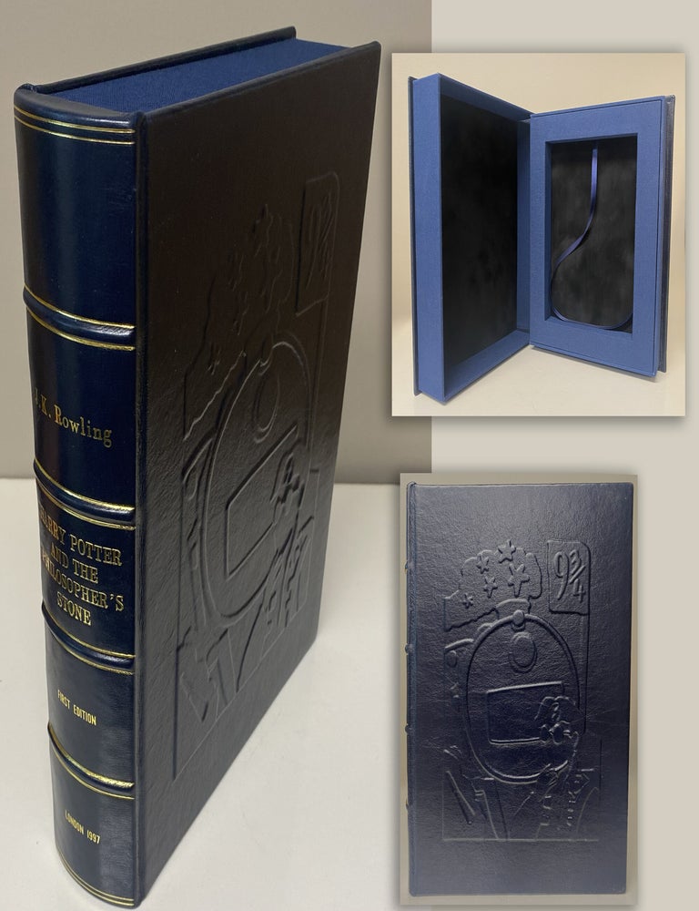 Item #34427 HARRY POTTER AND THE PHILOSOPHER'S STONE in NAVY BLUE LEATHER Collector's...